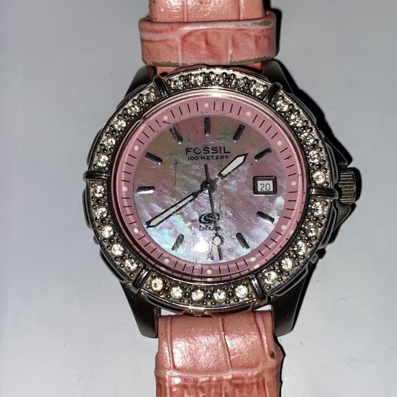Fossil Blue Women's Silver Tone Date Pink Pave Bezel 100M Quartz Watch OS - Picture 5 of 11